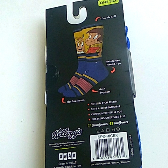 Swag Kellogg's Rice KrispiesMen's crew length socks Size 8-13 New - Picture 3 of 5